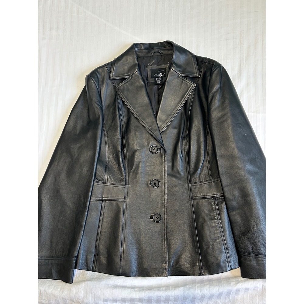 East 5th Womens Black Genuine Leather Blazer Jacket Large